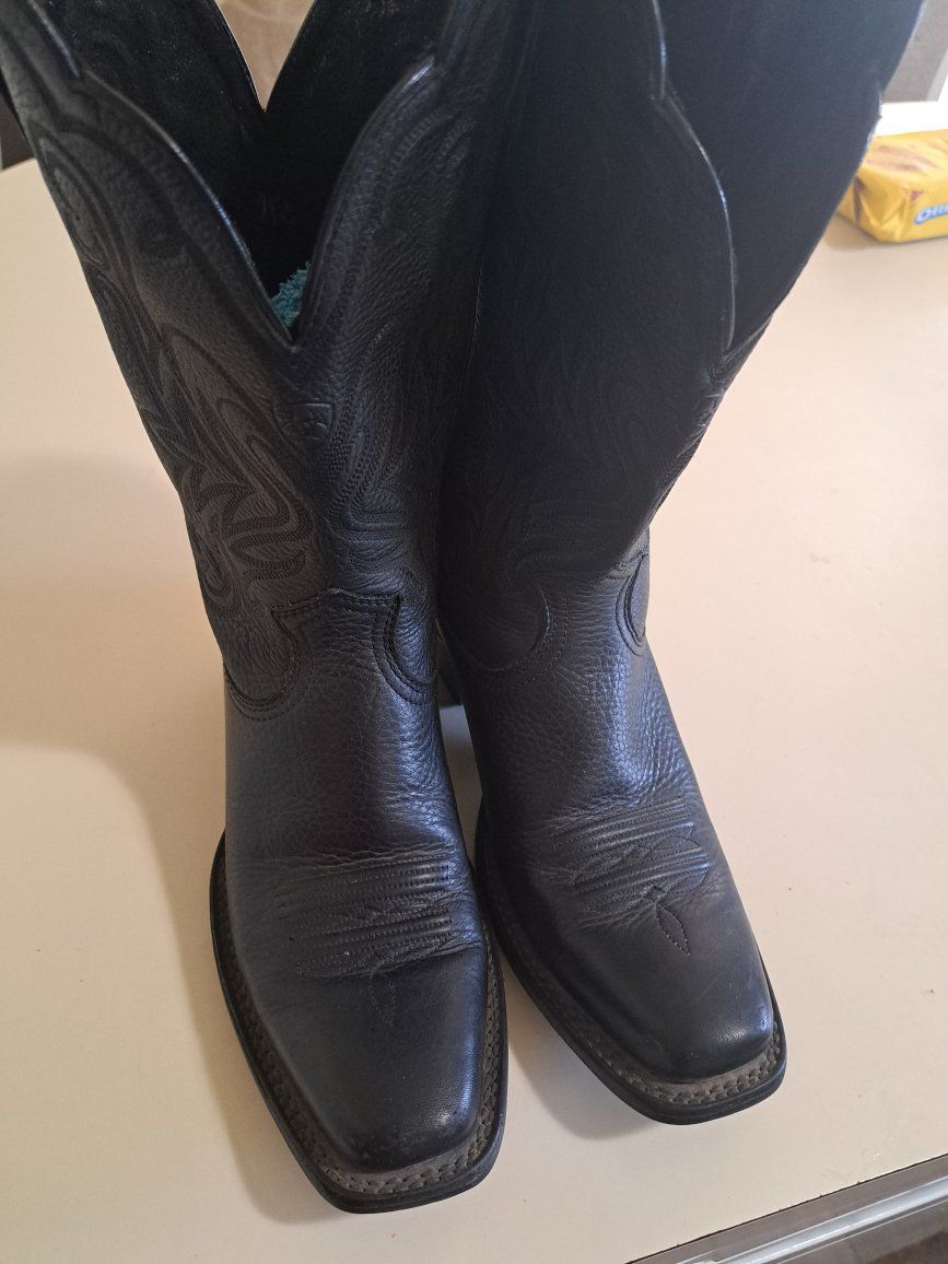 ARIAT Western Boots Women's US 7.5 B Black Leather Square Toe Mid-Calf Cowboy Boots
