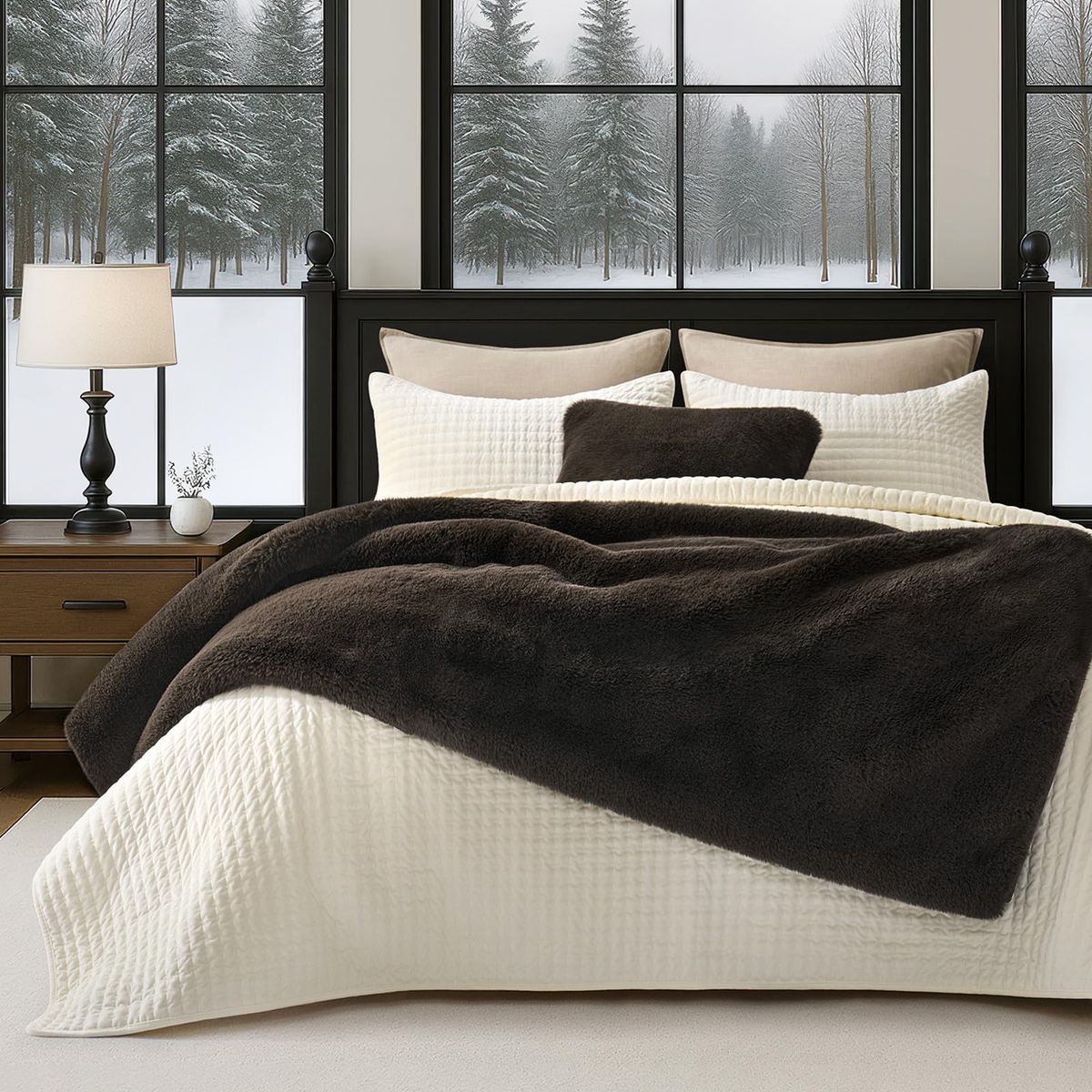 Luxurious Dark Brown Faux Chinchilla Fur Throw Blanket - Soft & Warm 1220gsm
