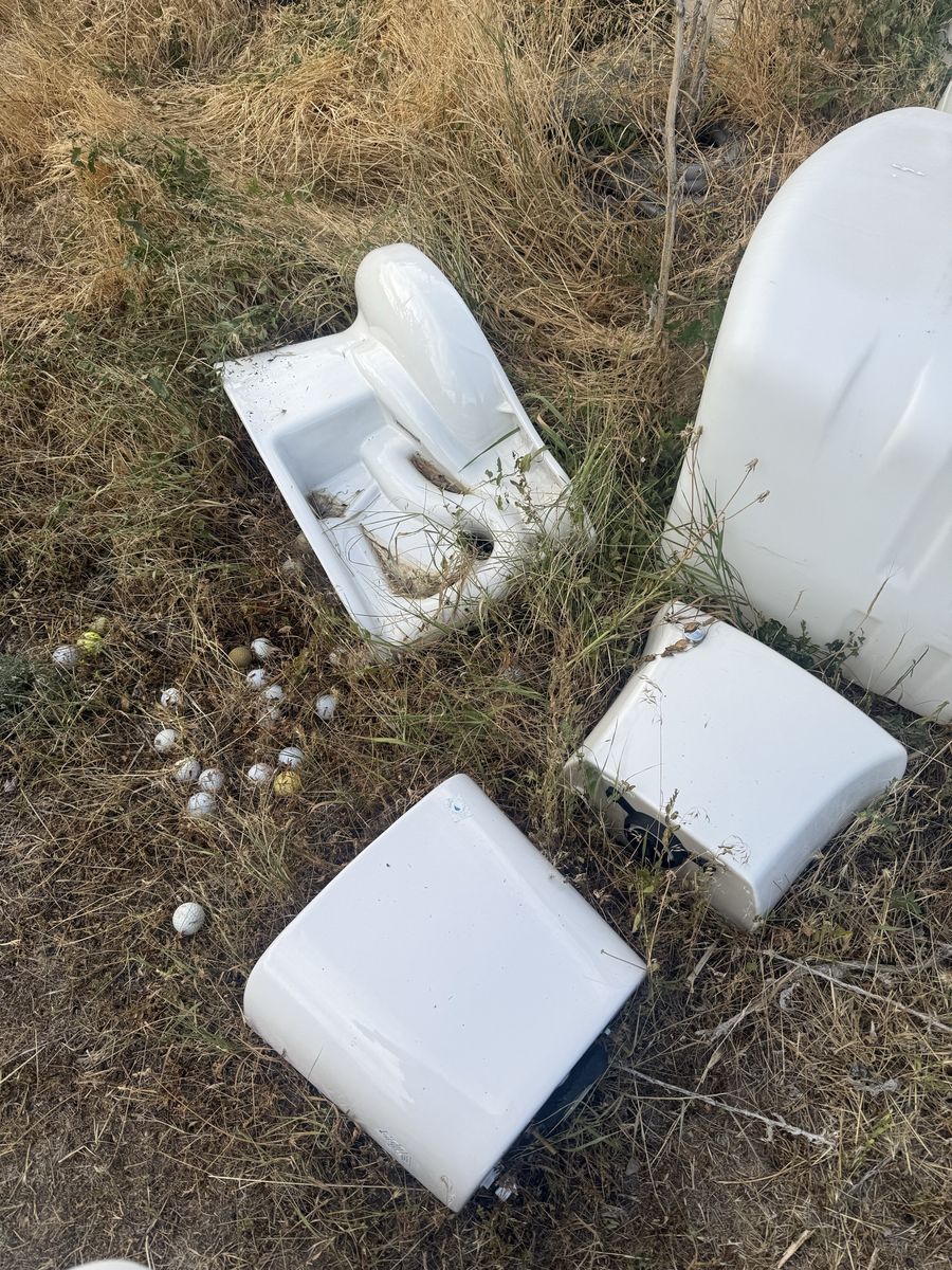 White Porcelain Toilet Parts - Tank Lid, Bowl, & Back -