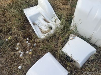 White Porcelain Toilet Parts - Tank Lid, Bowl, & Back -
