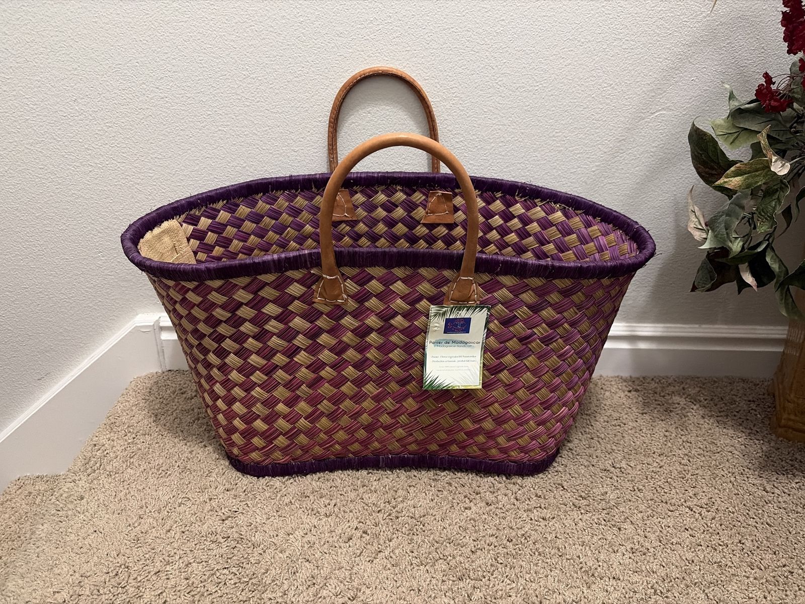 New Purple/Tan Rattan Basket (made In France)