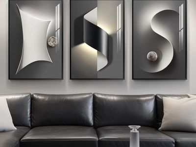 NEW 24X36 3 Piece Framed Modern Black and White Abstract Wall Art for Living Room, Large Bright Style Silvery