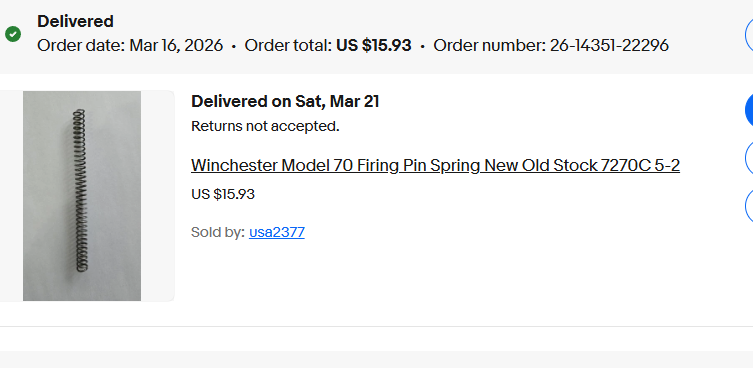 Winchester Model 70 Firing Pin Spring
