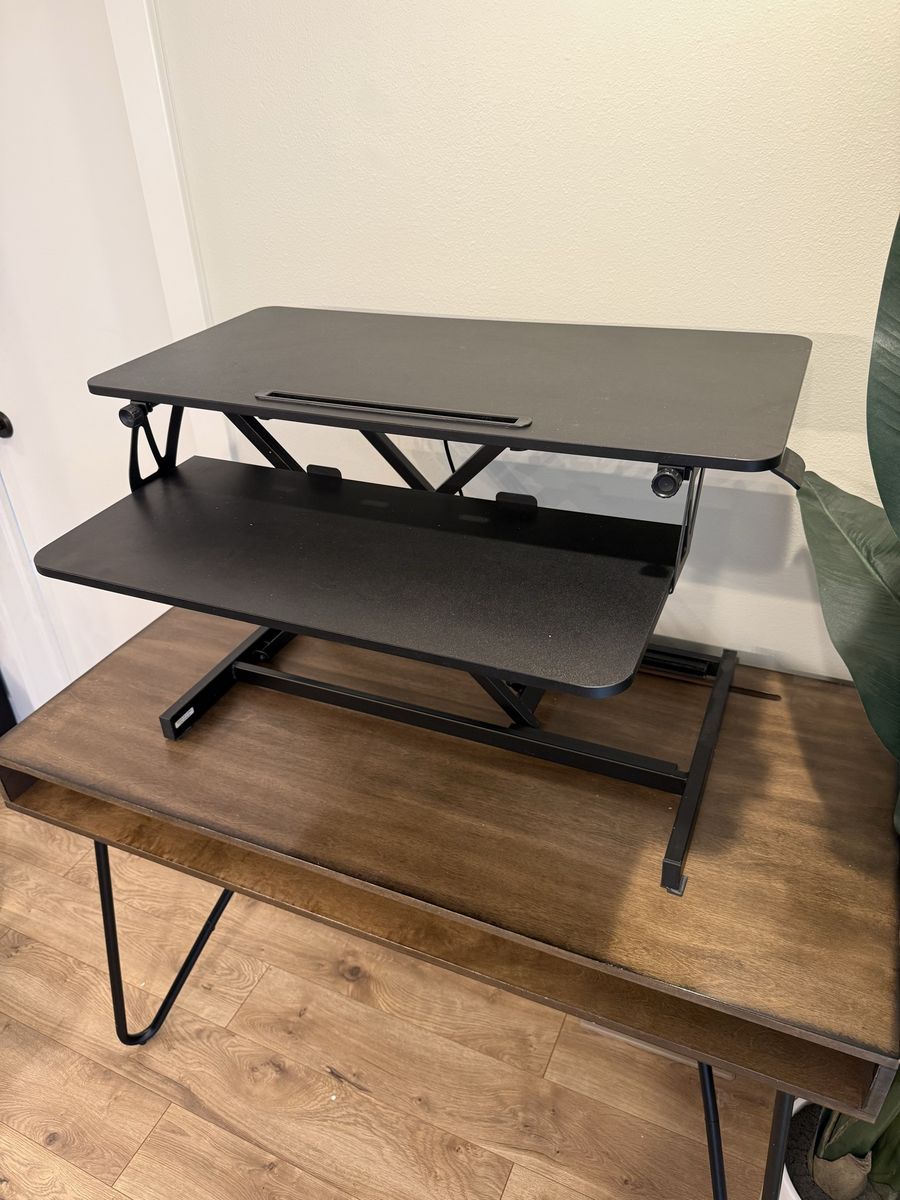 Black Adjustable Standing Desk Converter Sit-Stand Riser Dual Tier Monitor Keyboard