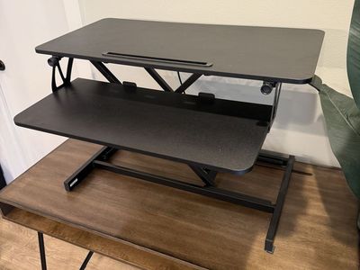 Black Adjustable Standing Desk Converter Sit-Stand Riser Dual Tier Monitor Keyboard
