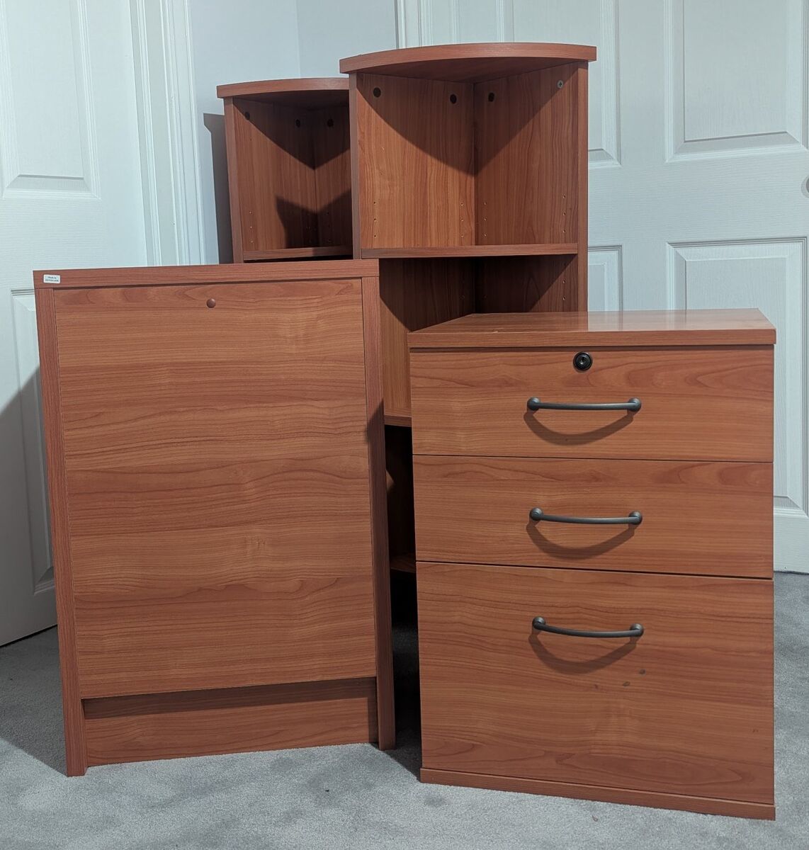 2 file cabinets and 2 corner shelves