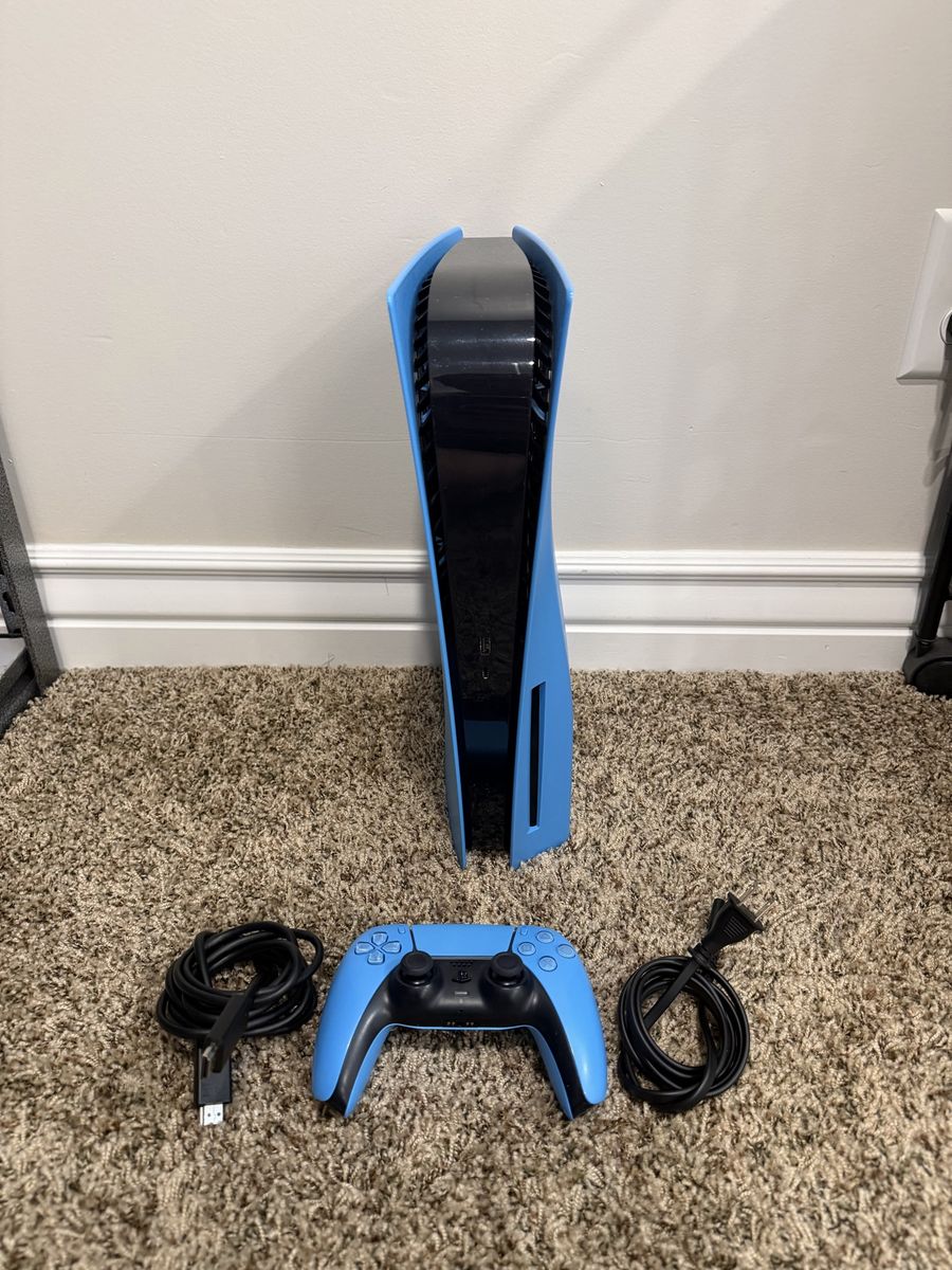Sony PlayStation 5 PS5 Disc Console w/ Blue Faceplates & Matching Controller - Excellent Condition