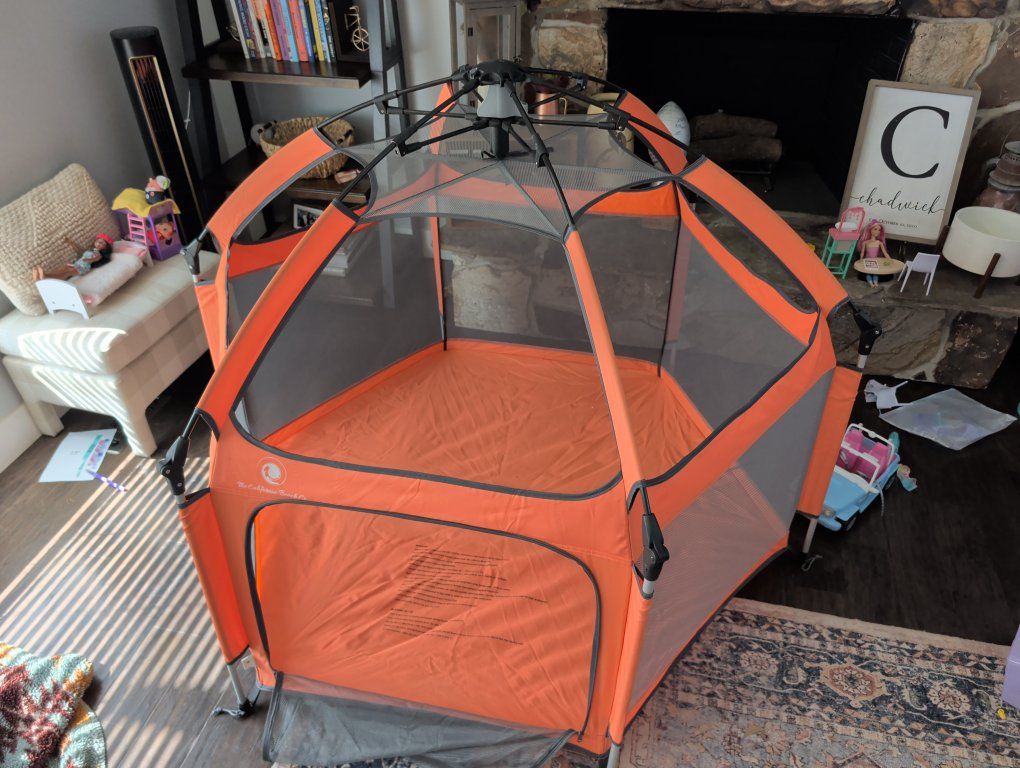 California Beach Co. Pop 'N Go Playpen - Orange Portable Hexagon Playard/CC anopy