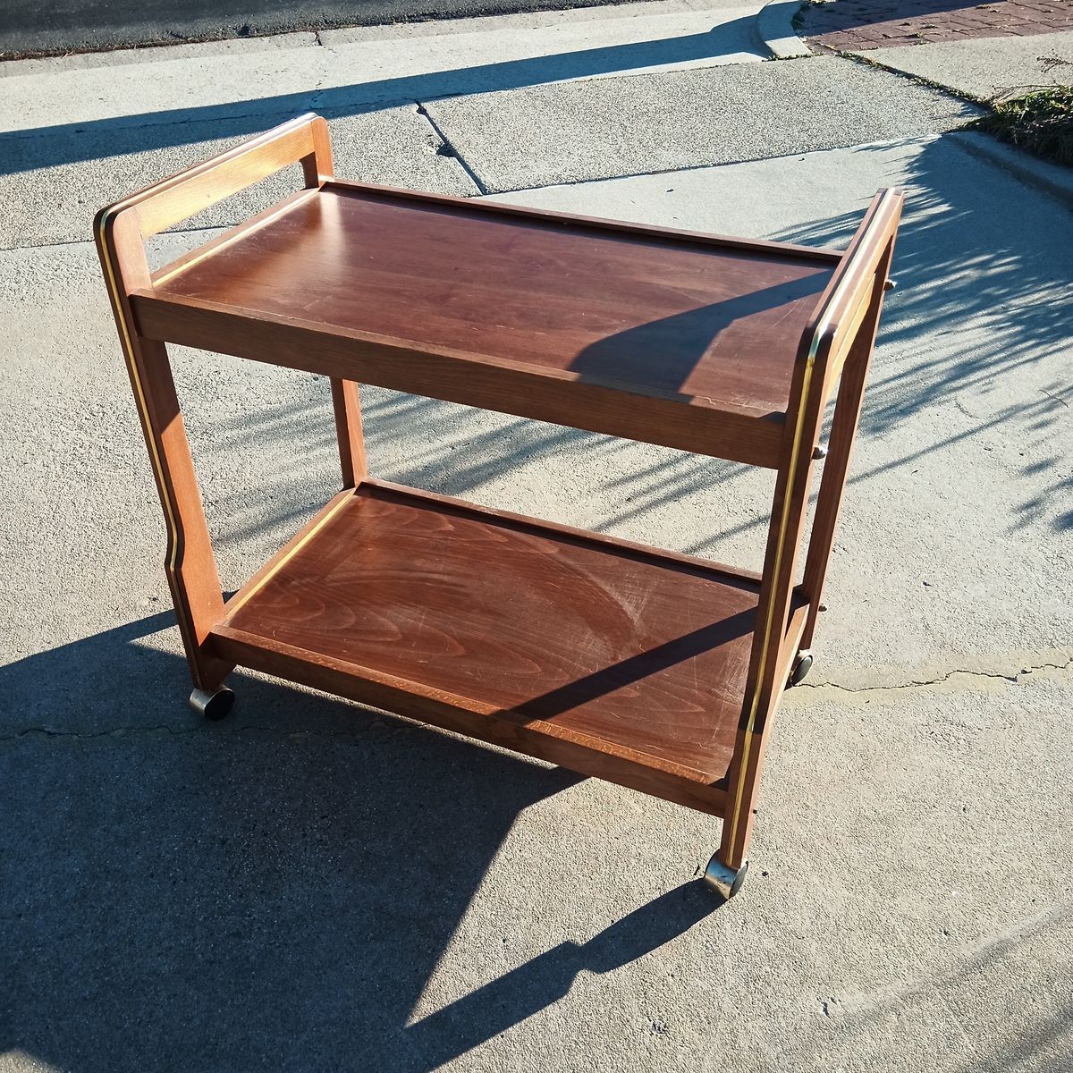 Mid Century walnut tea cart with brass accents