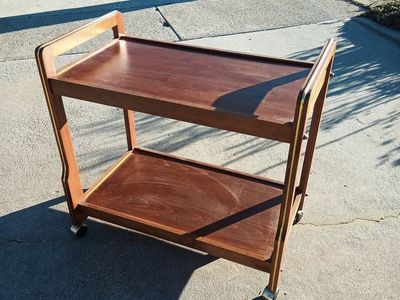 Mid Century walnut tea cart with brass accents