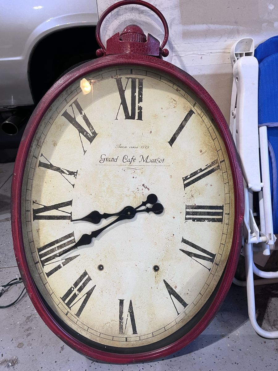Grand Cafe Margot 22x34" Red Oval Wall Clock - Roman Numerals