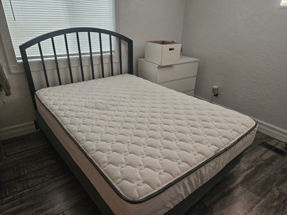 Full Size Mattress with Box Spring and Metal Headboard
