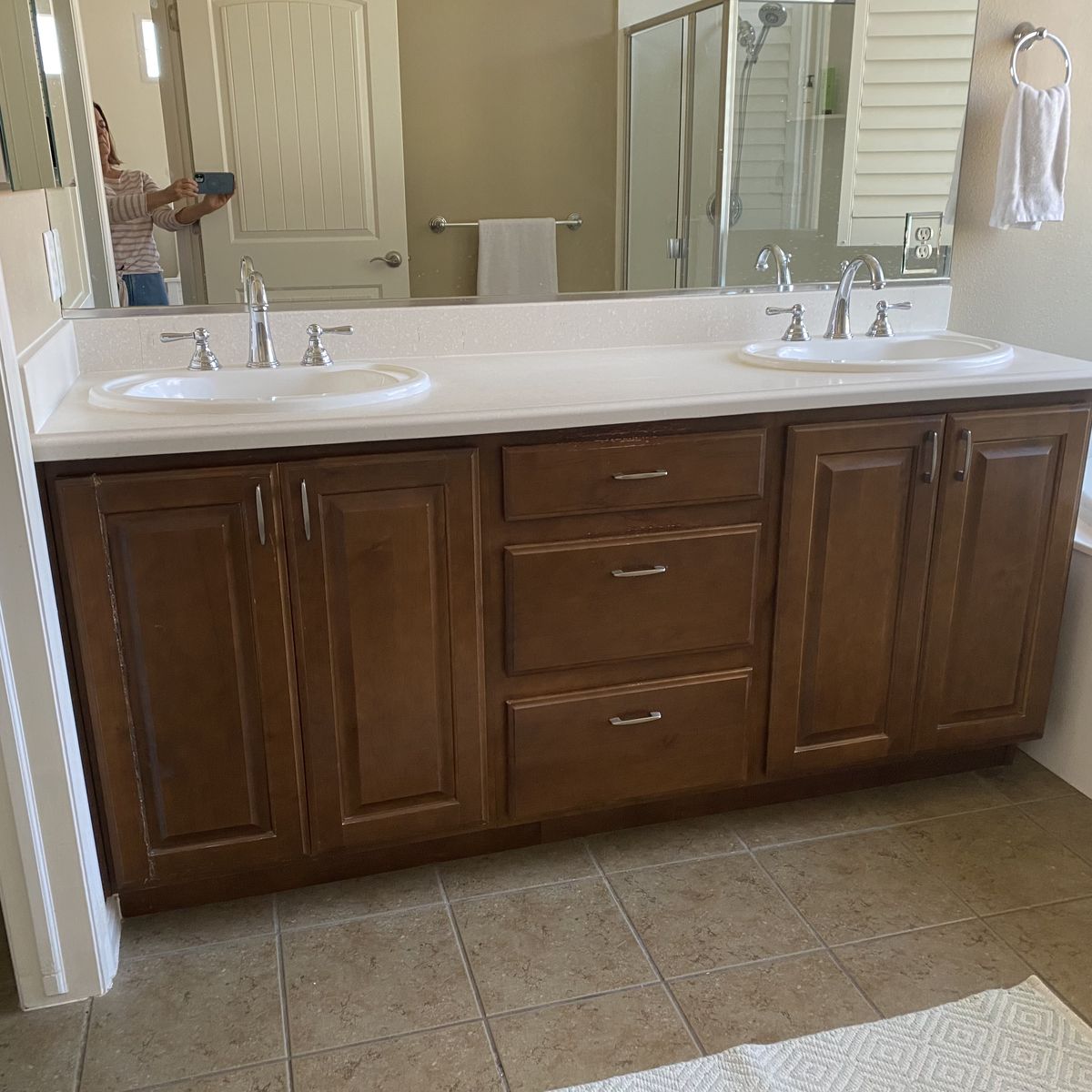 72” Solid Alder vanity with counter, two sinks