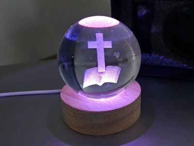 3D Cross Crystal Ball with Wooden Light Base