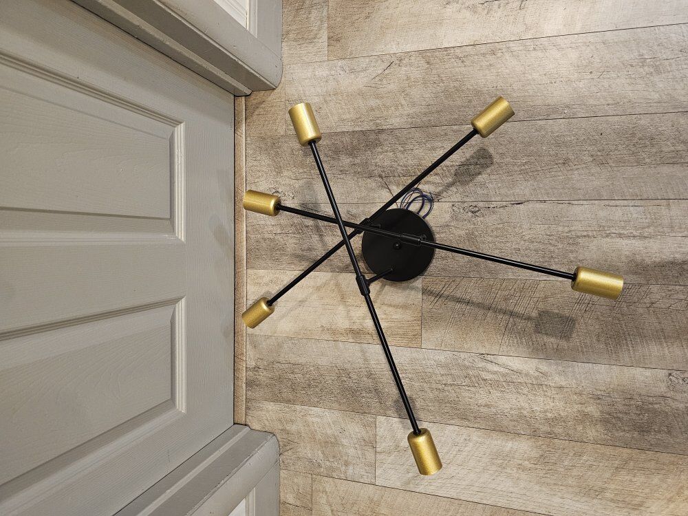 NEW 6 Light Black and Gold Semi-Flush Chandelier