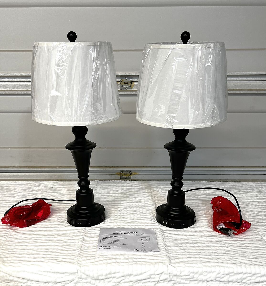 Set of Black Table Lamps w/ USB and 120 Outlet - Brand New