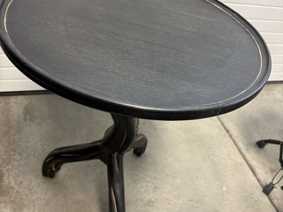 Black Distressed Wooden Round Accent Side Table with Pedestal Base