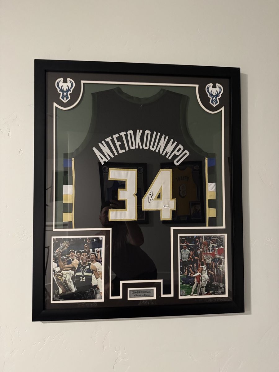 Giannis Antetokounmpo Hand Signed Framed Jersey Beckett Certified Authentic