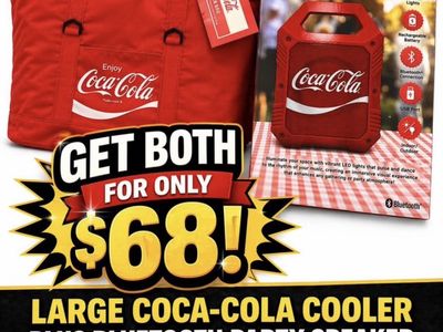 Coca-Cola Cooler Bag & Mini Bluetooth Party Speaker with RGB LED Lights - New Set!