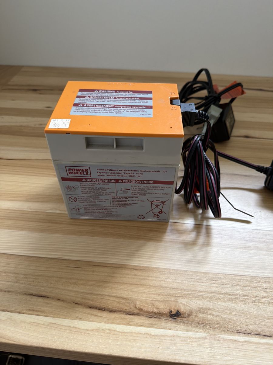 Power Wheels 12V 9.5Ah Rechargeable Battery & Charger - Model 00801-1661 for Ride-On Toys