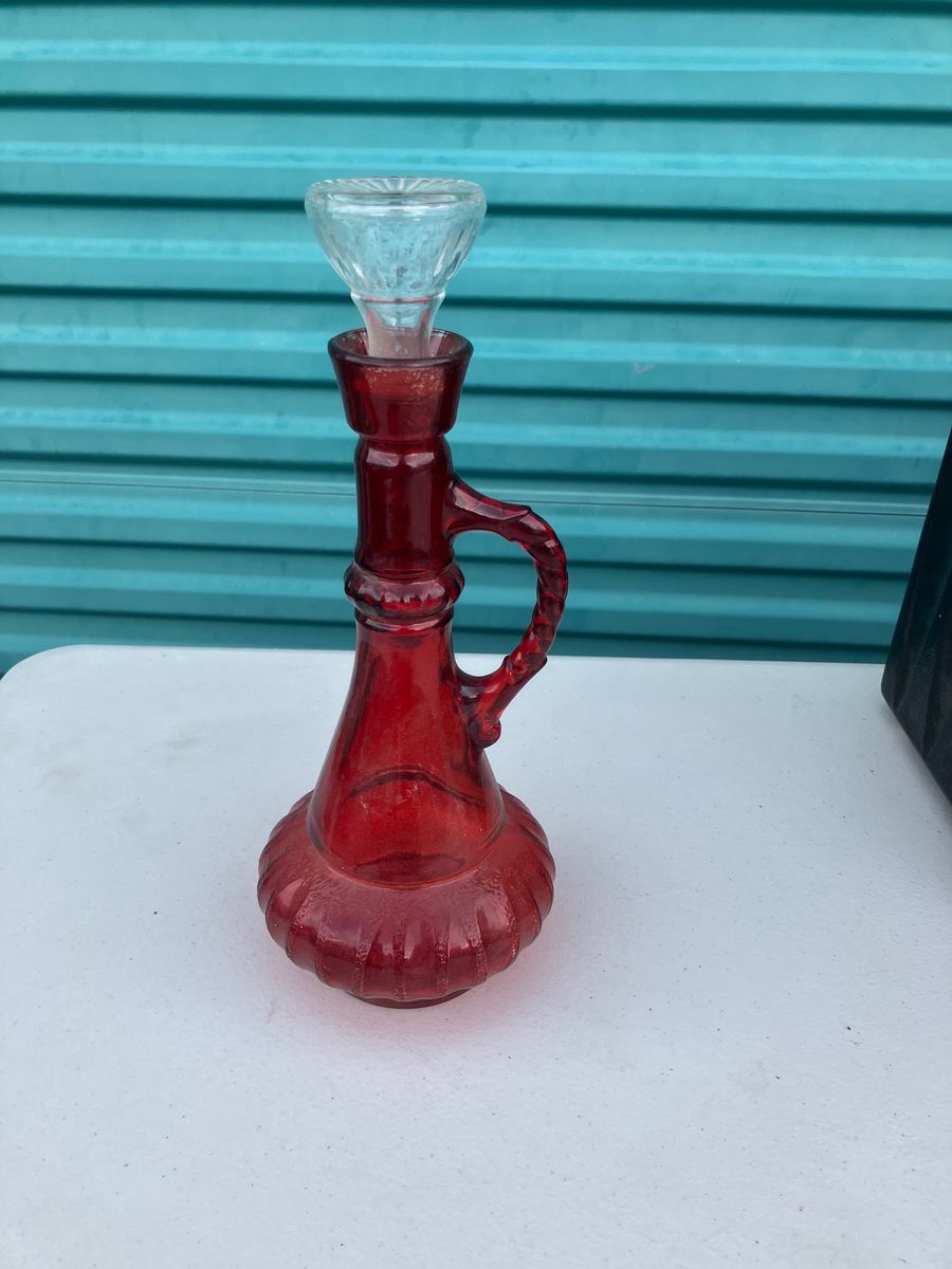 Vintage Red Glass Jeanie or Liquor Bottle