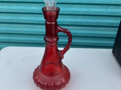 Vintage Red Glass Jeanie or Liquor Bottle