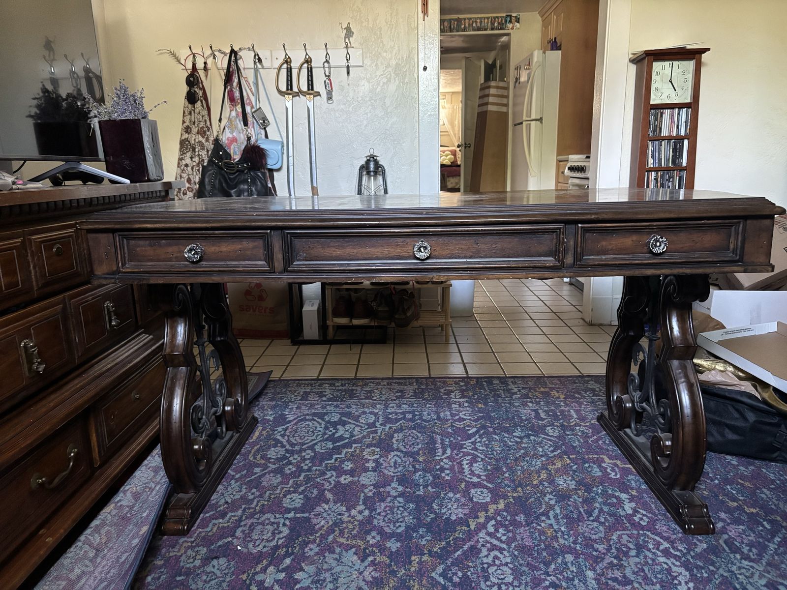 Large dark wood vintage style desk