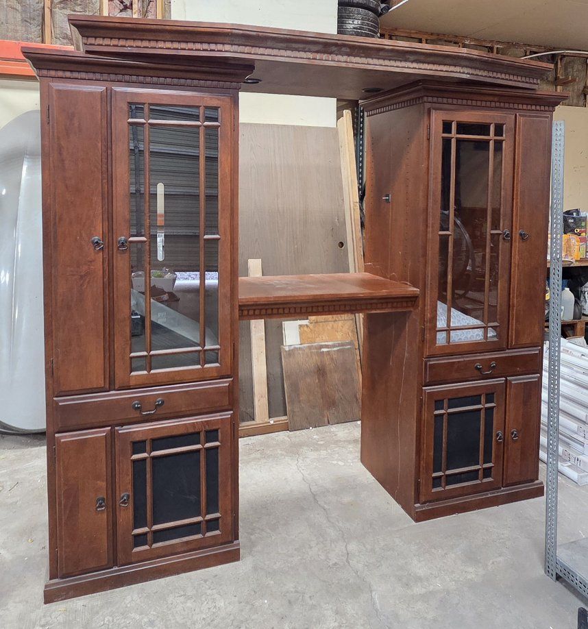 Large Wood Entertainment Center with Glass Doors and shelves- 92" Wide