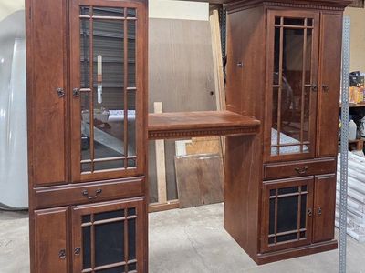 Large Wood Entertainment Center with Glass Doors and shelves- 92" Wide
