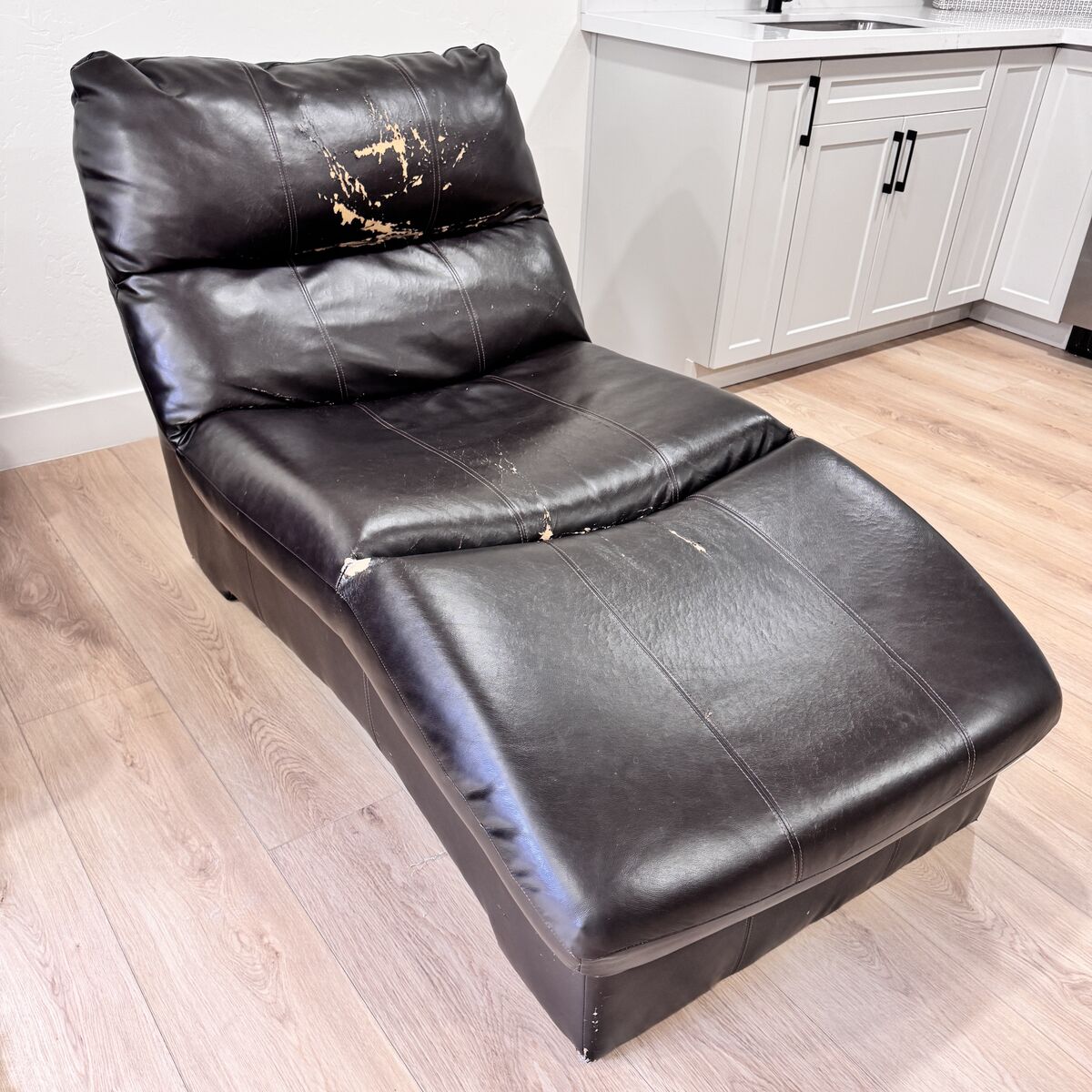 Dark Brown Faux Leather Chaise Lounge