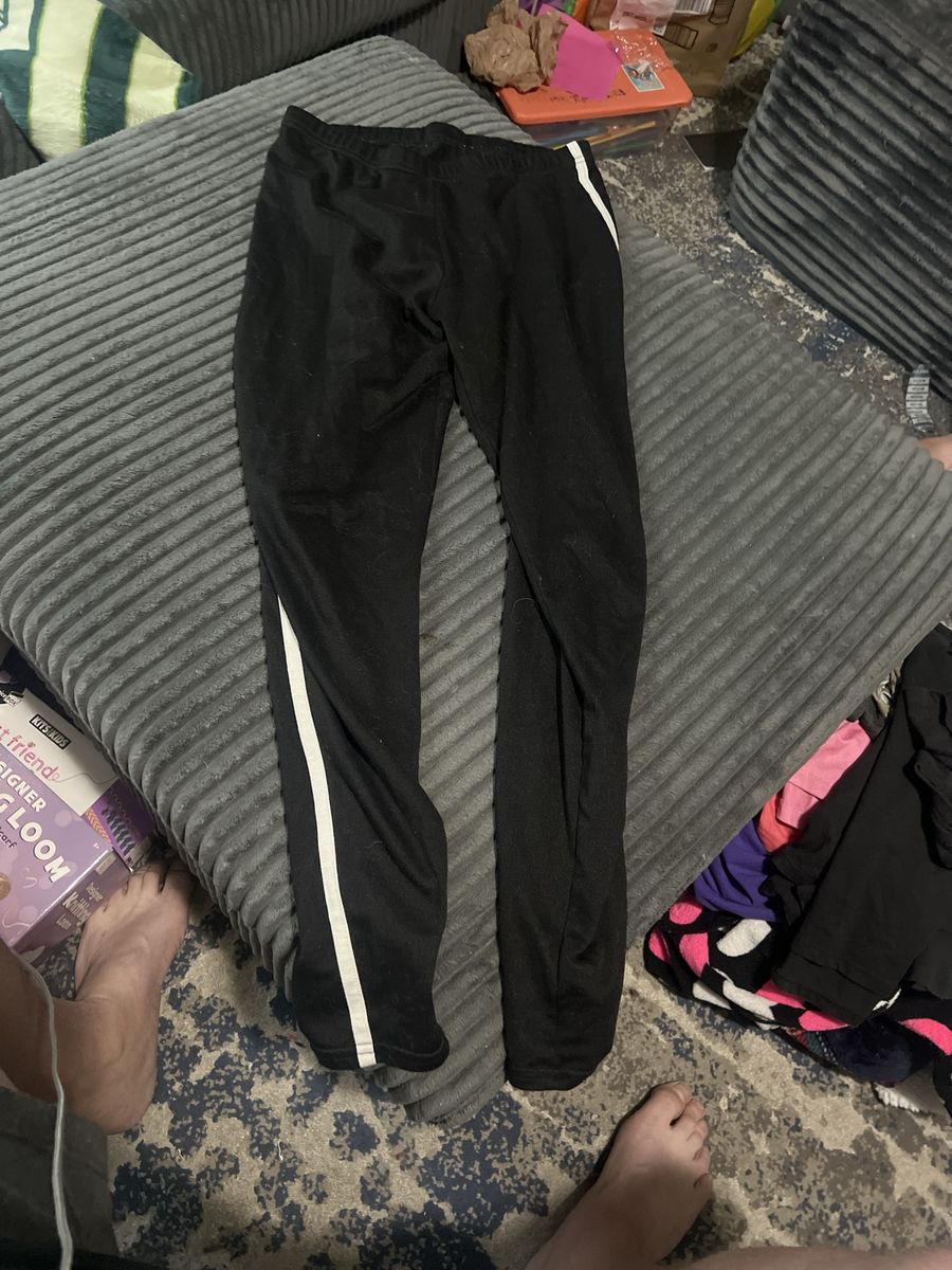 One Step Up Black Leggings with White Side Stripes Large