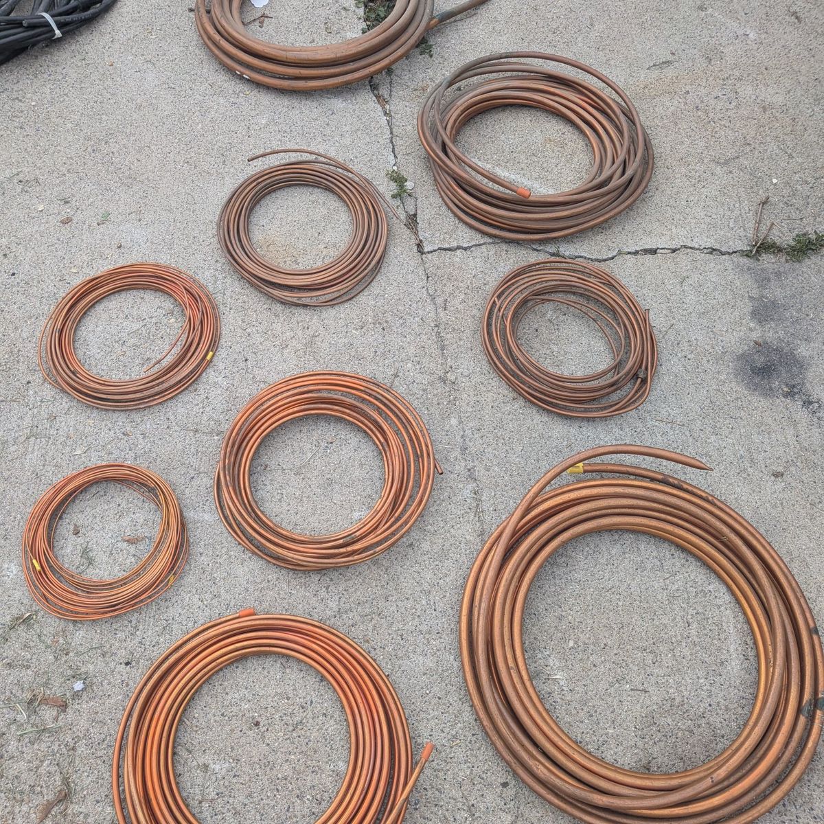 Copper tubing ranging from 1/8 to 3/4 OD