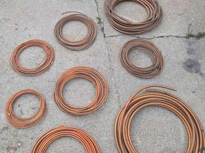 Copper tubing ranging from 1/8 to 3/4 OD