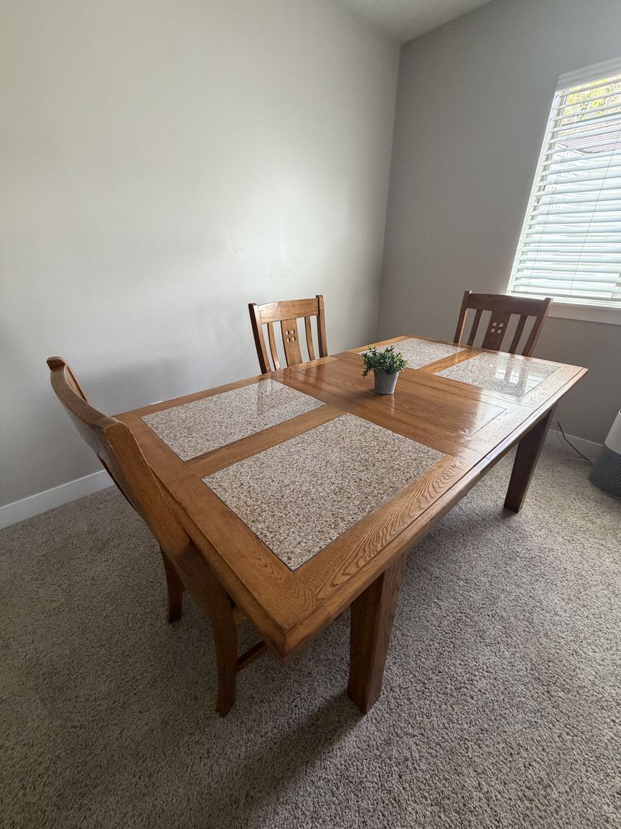 Granite Inlay Extendable Dining Table