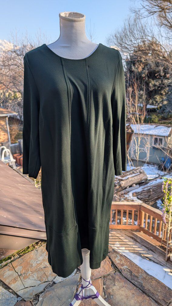 J Jill Ponte Knit Shift Dress 3/4 Sleeve Green Str