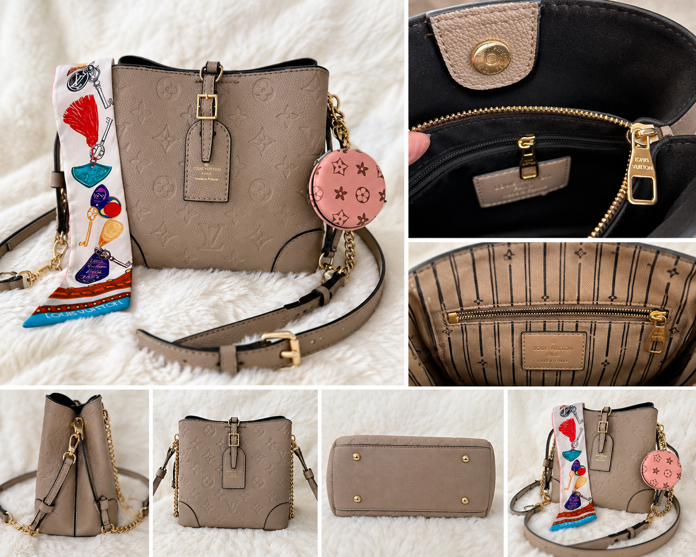 Beautiful LV Crossbody Bucket Bag Beige New with Accessories 