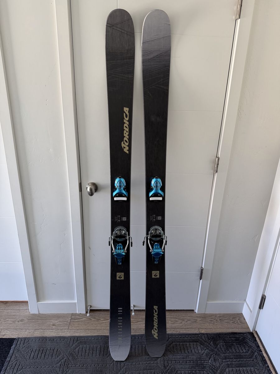 Nordica Unleashed 108 185cm skis Look Pivot 15 2.0 Blue Steel