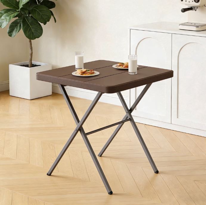 NEW! 27” Square Patio Coffee Folding Table w/Rust Proof Frame, Portable – Brown