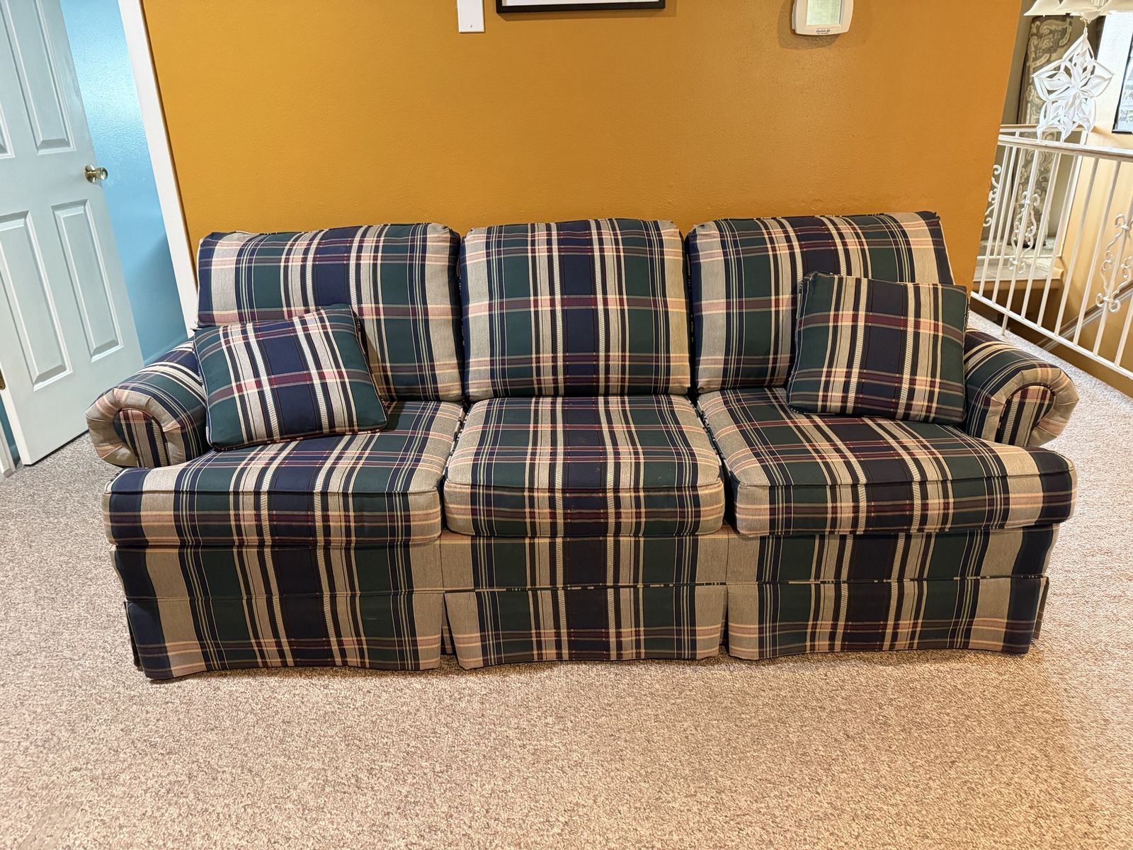 Vintage Plaid Living Room Furniture Set - Sofa, Loveseat, & Armchair