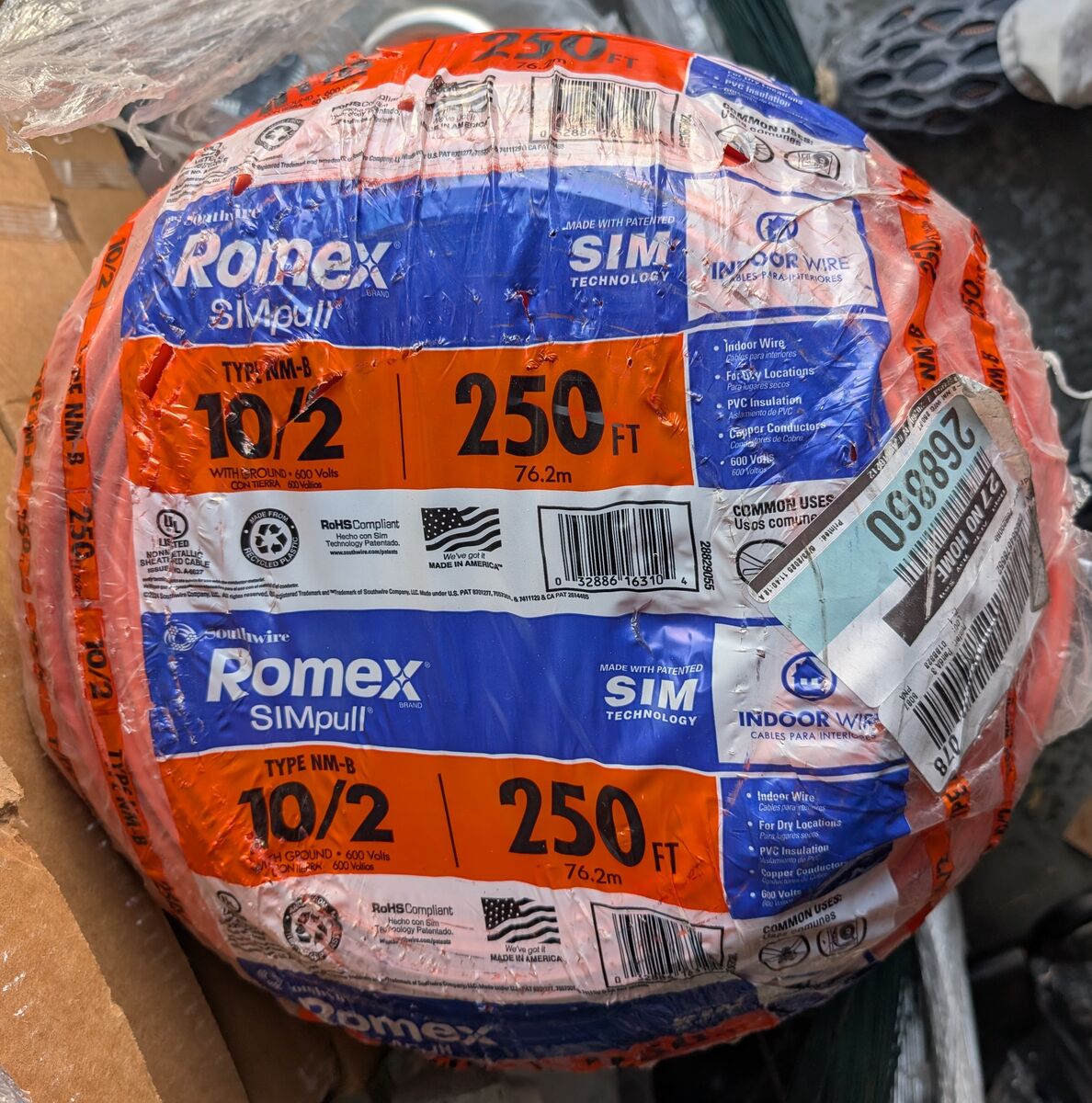 250 Ft Roll 10/2 Romex 4 available