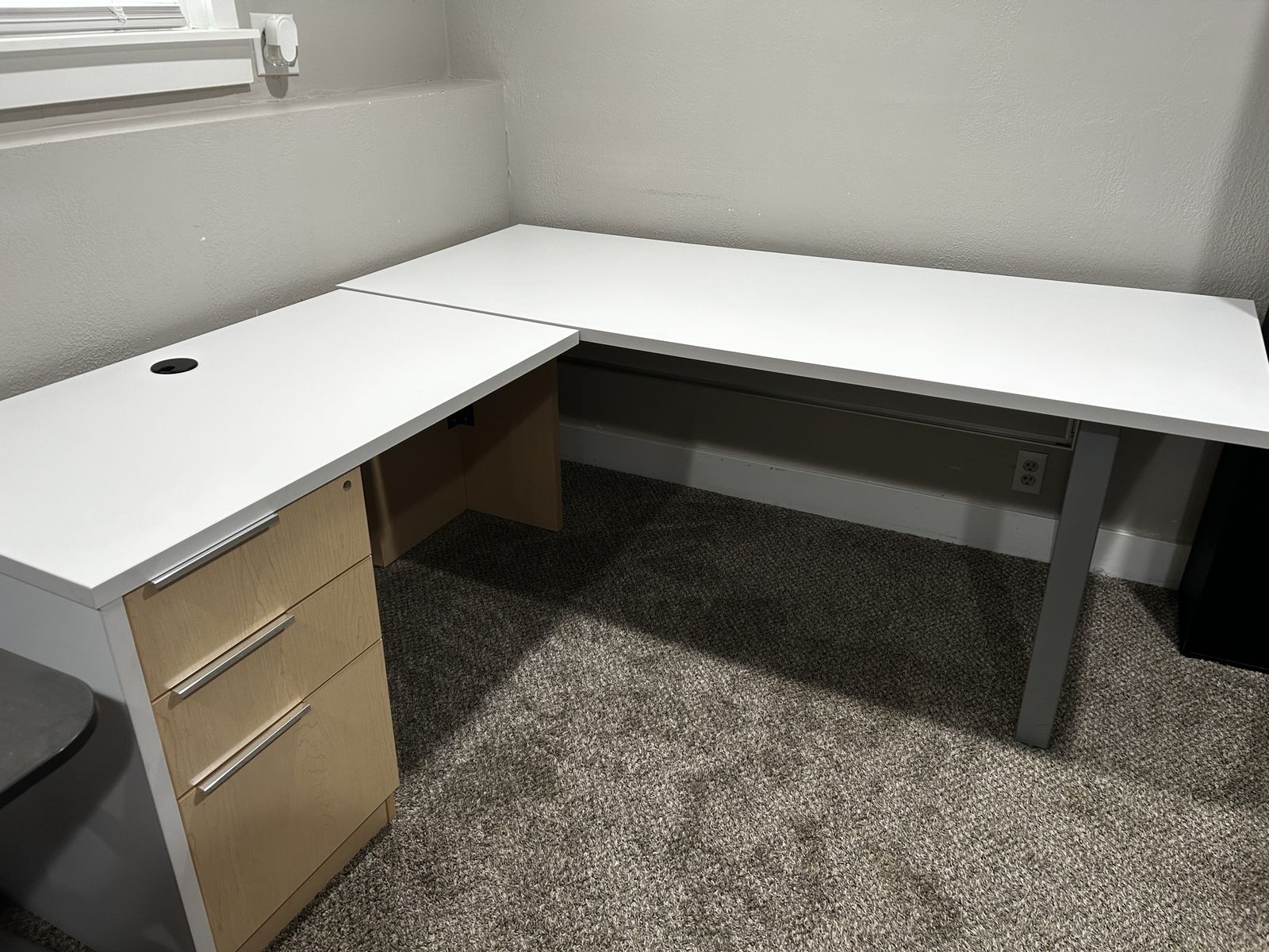 L shaped white desk