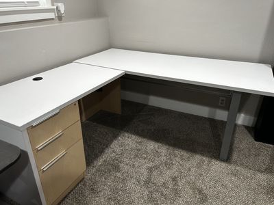 L shaped white desk