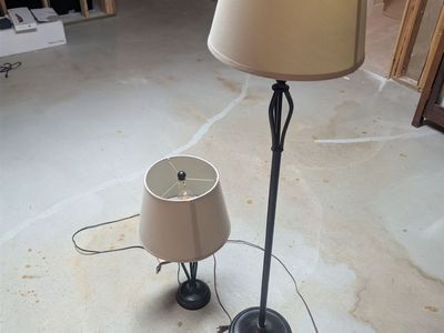 Two Lamps with matching stands, one floor, one desktop.