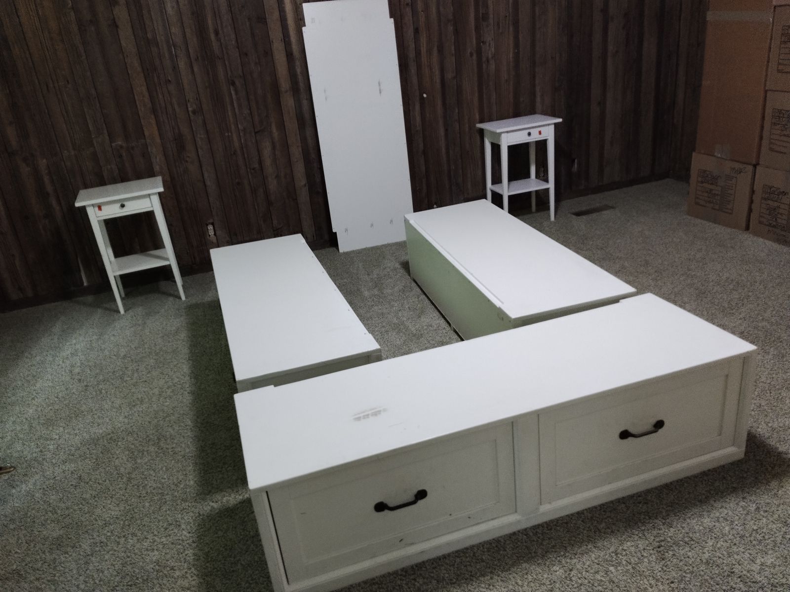 Queen platform bed frame with matching nightstands