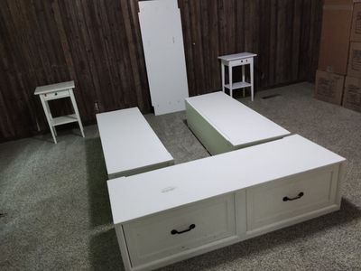 Queen platform bed frame with matching nightstands