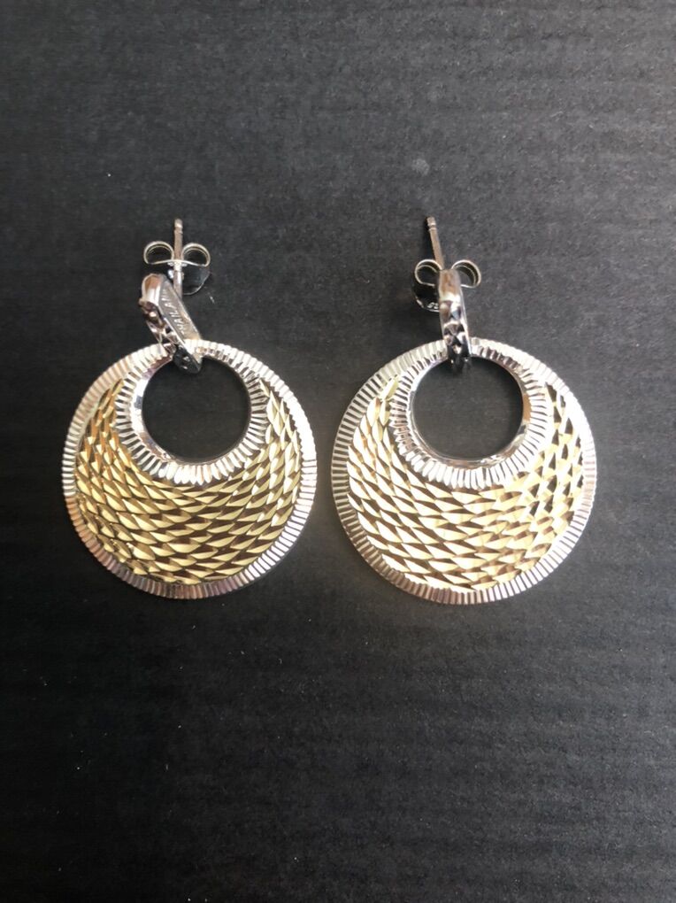 Double Sided Two Tone Sterling Silver Earrings