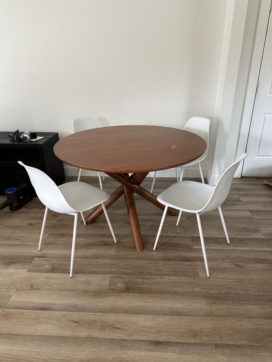 West Elm Round Wood Table and 4 chairs