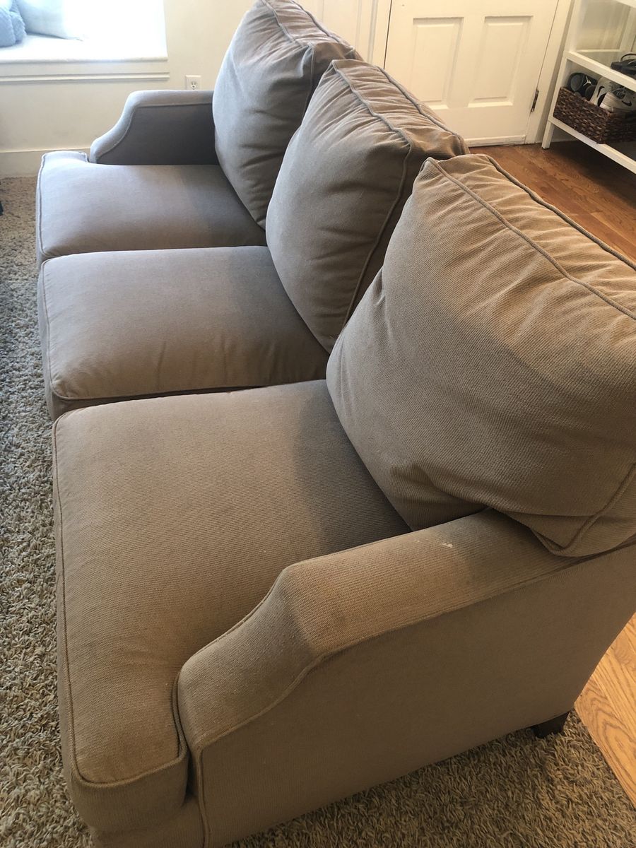 FREE!!! Beige Upholstered 3-Cushion Sofa - Beige Fabric Couch