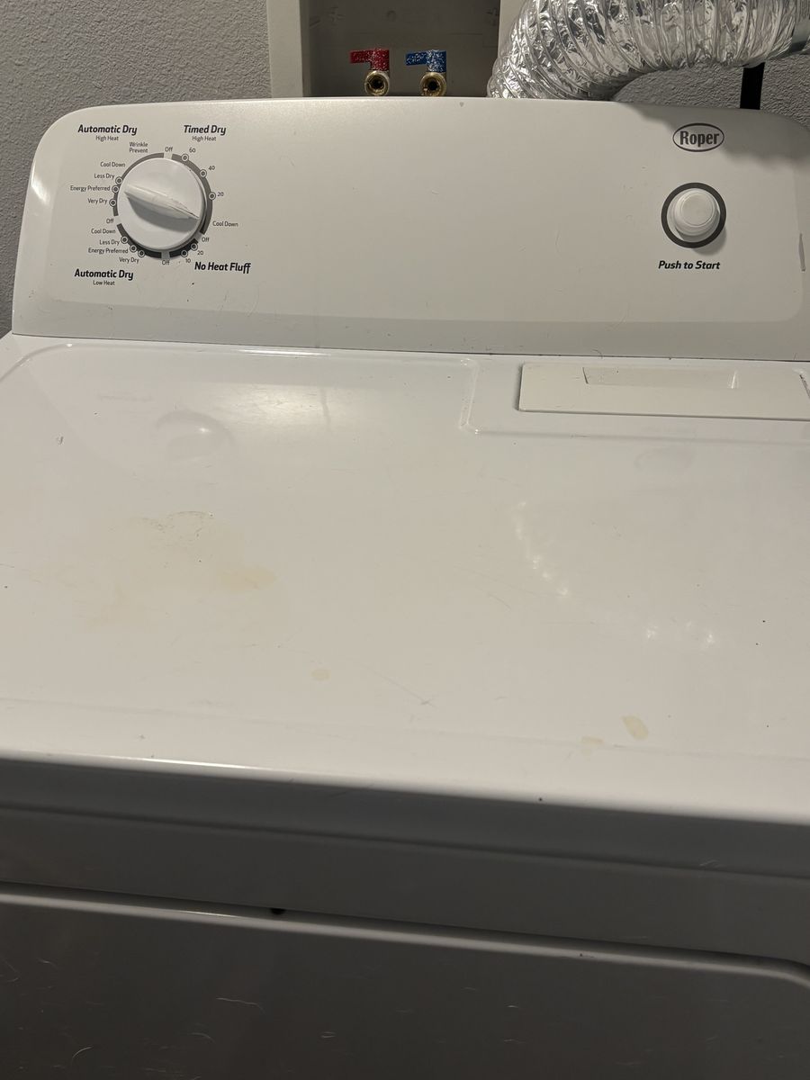Roper White Electric Dryer - Automatic Dry, Timed Dry, No Heat Fluff