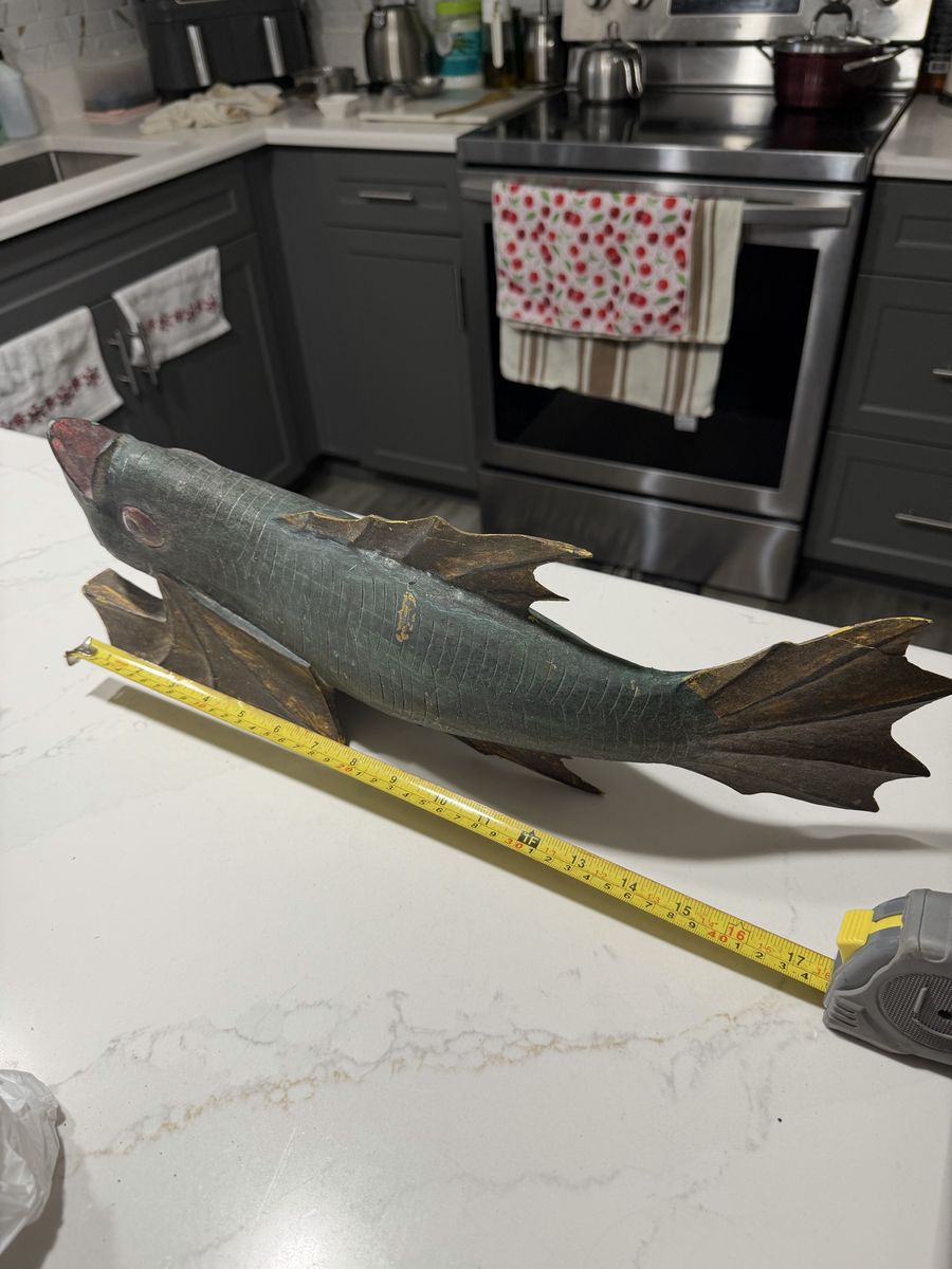 Hand Carved Wooden Fish Sculpture Folk Art Decorative Figurine